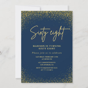 Eleganter Glam Navy Gold Glitter 68. Geburtstag Einladung