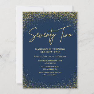 Eleganter Glam Navy Gold Glitter 72. Geburtstag Einladung