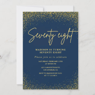 Eleganter Glam Navy Gold Glitter 78. Geburtstag Einladung