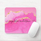 Eleganter Glam Pink & Gold Agate Stone Friseur Mousepad (Mit Mouse)