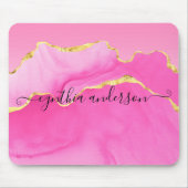 Eleganter Glam Pink & Gold Agate Stone Friseur Mousepad (Vorne)