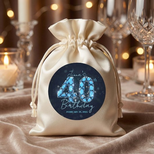 Eleganter Glam Saphirblauer Edelstein 40. Geburtst Runder Aufkleber