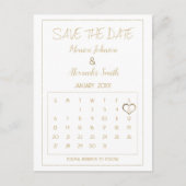 Eleganter Glam White Gold Kalender Save the Date Ankündigungspostkarte (Vorderseite)