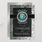 Eleganter Glamour 40. Geburtstag Einladung (Vorne/Hinten)