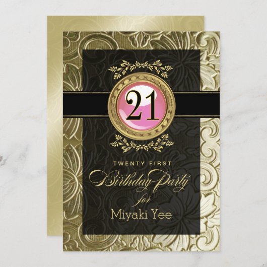 Eleganter Glamour am 21. Geburtstag Einladung (Vorne/Hinten)