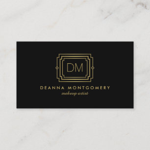 Eleganter Glamour Art Deco Monogram Black/Gold Visitenkarte