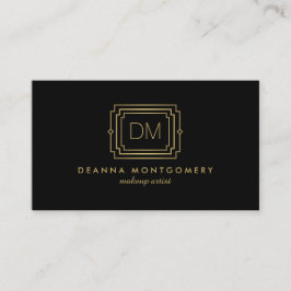 Eleganter Glamour Art Deco Monogram Black/Gold Visitenkarte