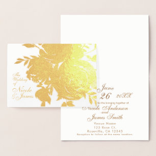 Eleganter Glamour-Goldfolien-Rosen-Blumenhochzeit Folienkarte