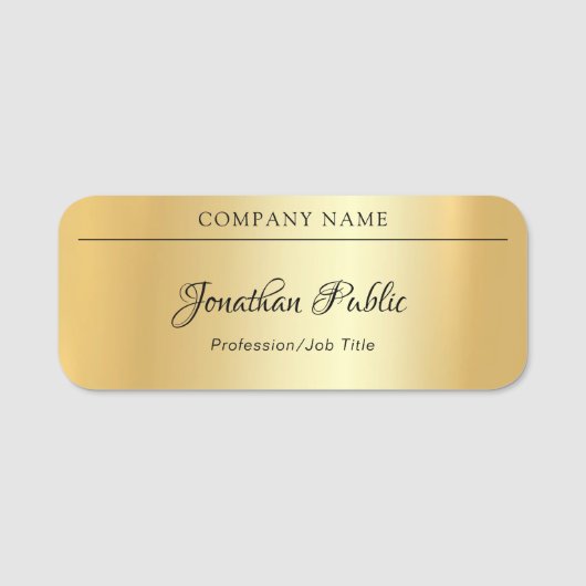 Eleganter Glamour-Goldschablonen-Handskript-Text Namensschild (Vorderseite)
