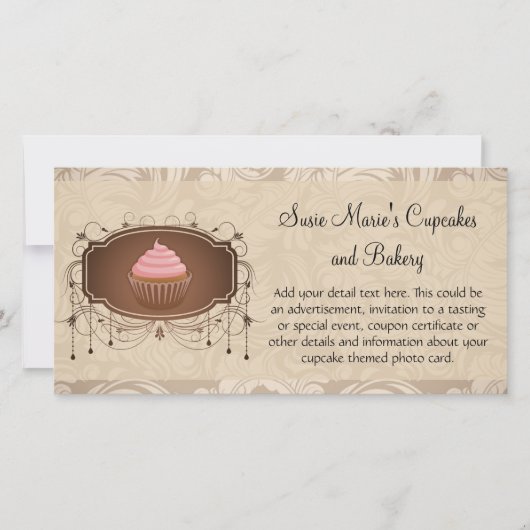 Eleganter Glamour Mocha Damask Cupcake Design (Vorderseite)