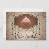 Eleganter Glamour Mocha Damask Cupcake Design Einladung (Vorderseite)