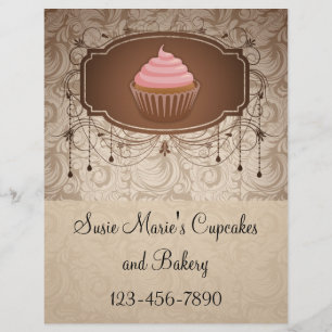 Eleganter Glamour Mocha Damask Cupcake Design Flyer
