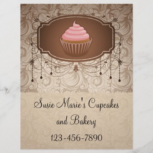 Eleganter Glamour Mocha Damask Cupcake Design Flyer (Vorne)
