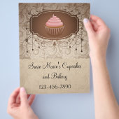 Eleganter Glamour Mocha Damask Cupcake Design Flyer (Hand)