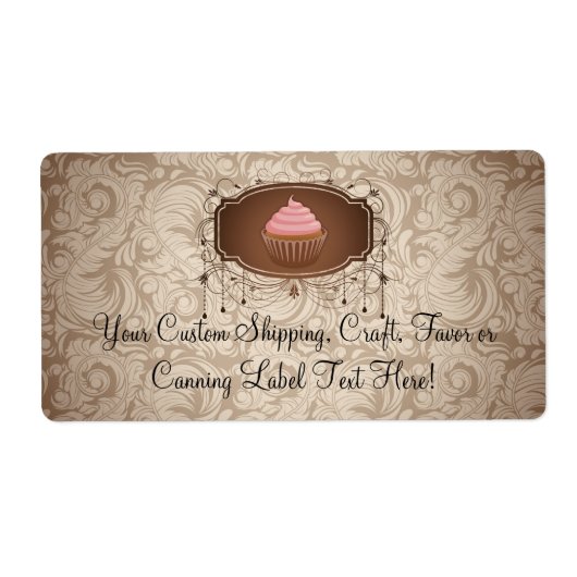 Eleganter Glamour Mocha Damask Cupcake Design Labe (Vorne)