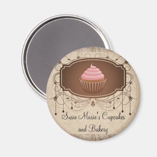 Eleganter Glamour Mocha Damask Cupcake Design Magnet (Vorderseite/Rückseite)