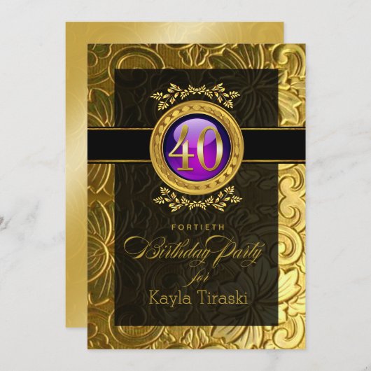 Eleganter Glamour zum 40. Geburtstag Einladung (Vorne/Hinten)