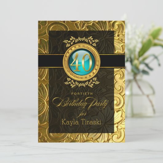 Eleganter Glamour zum 40. Geburtstag Einladung (Stehend Vorderseite)