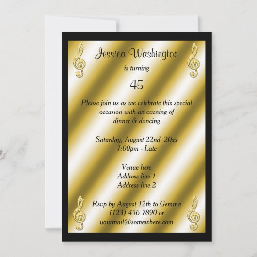 Eleganter, glamouröser Goldzauber Clefs 35. Geburt Einladung (Rückseite)