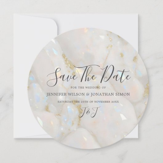 Eleganter, glänzender Edelsteinmarmor Modernst Save The Date (Vorderseite)