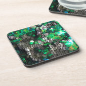 Eleganter glänzender Glamour Grüntöne graue Platte Getränkeuntersetzer (Linke Seite)