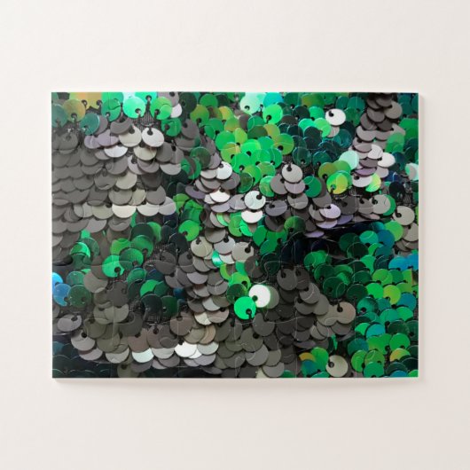 Eleganter glänzender Glamour Grüntöne graue Platte Puzzle (Horizontal)