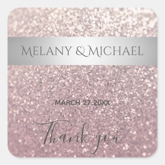 Eleganter, glänzender Silberstreifen Danke Quadratischer Aufkleber (Vorderseite)