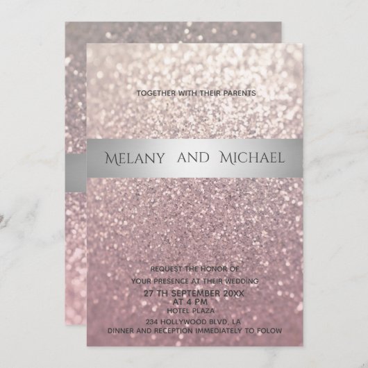 Eleganter, glänzender Silberstreifen Einladung (Vorne/Hinten)