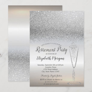 Eleganter Glas Silber Glitter Bokeh Ruhestand Einladung