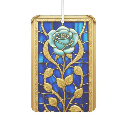 Eleganter Glasvorhang mit blauer Rose Autolufterfrischer (Vorderseite)