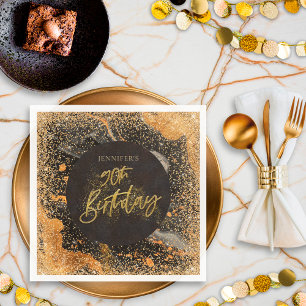Eleganter Glitter 90. Schwarz und Gold Geburtstag Serviette