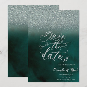 Eleganter Glitter Bokeh Grün Termin merken Save The Date