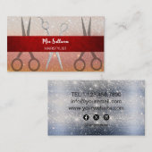 Eleganter Glitter-Friseur Silber-Schere Visitenkarte (Vorne/Hinten)
