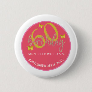 Eleganter Glitter Gold Schmetterling Kalligrafie Button