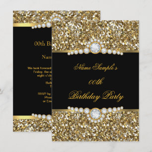 Eleganter Glitter Gold Schwarz Diamant Geburtstag Einladung