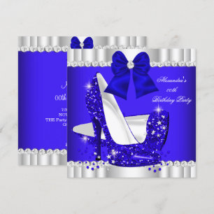 Eleganter Glitter Königlich Blau Silber High Heel Einladung