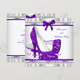 Eleganter Glitter Lila Glamour High Heel Silber 3c Einladung
