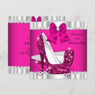 Eleganter Glitter Rosa Weiß Glamour High Heel Einladung