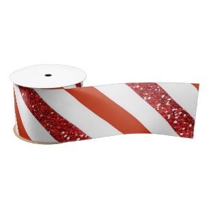 Eleganter Glitter Rot-Weiß-Streifen, Weihnachten Satinband