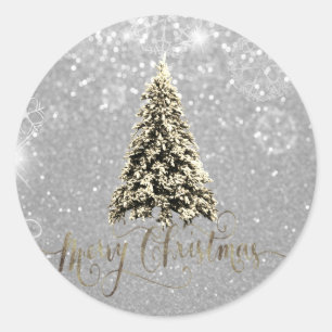 Eleganter Glitter Silber Weihnachtsbaum Runder Aufkleber