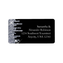 Eleganter Glittery Black/Silver Glamour Adressaufkleber