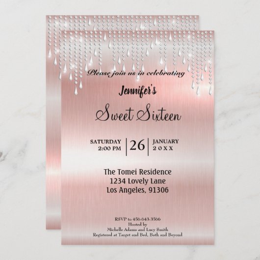 Eleganter Glitzer 16 . Geburtstag Einladung (Vorne/Hinten)