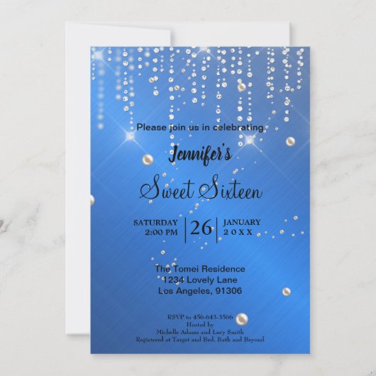 Eleganter Glitzer 16 . Geburtstag Einladung (Vorderseite)