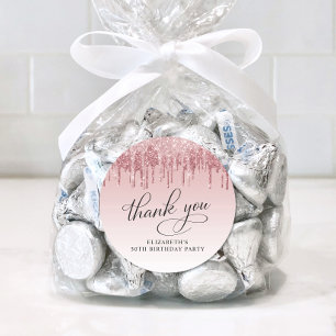 Eleganter Glitzer 50. Geburtstagsparty Danke Runder Aufkleber