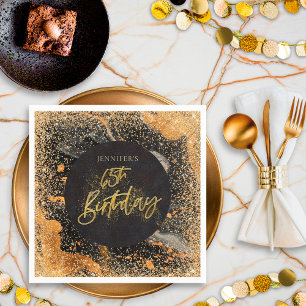 Eleganter Glitzer 65. Schwarz und Gold Geburtstag Serviette