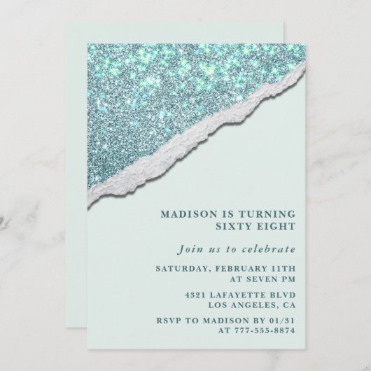 Eleganter Glitzer 68. Geburtstag Einladungen Spark (Vorne/Hinten)