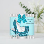 Eleganter Glitzer Aquamarin Blue Glamour High Heel Einladung (Stehend Vorderseite)