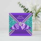 Eleganter Glitzer Aquamarin Blue Lila Diamond Gebu Einladung (Stehend Vorderseite)