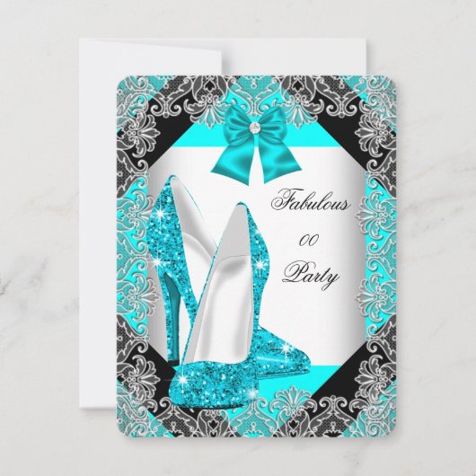 Eleganter Glitzer Aquamarin Blue Stiletto Geburtst Einladung (Vorderseite)
