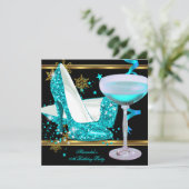 Eleganter Glitzer Aquamarin Gold Champagner High H Einladung (Stehend Vorderseite)